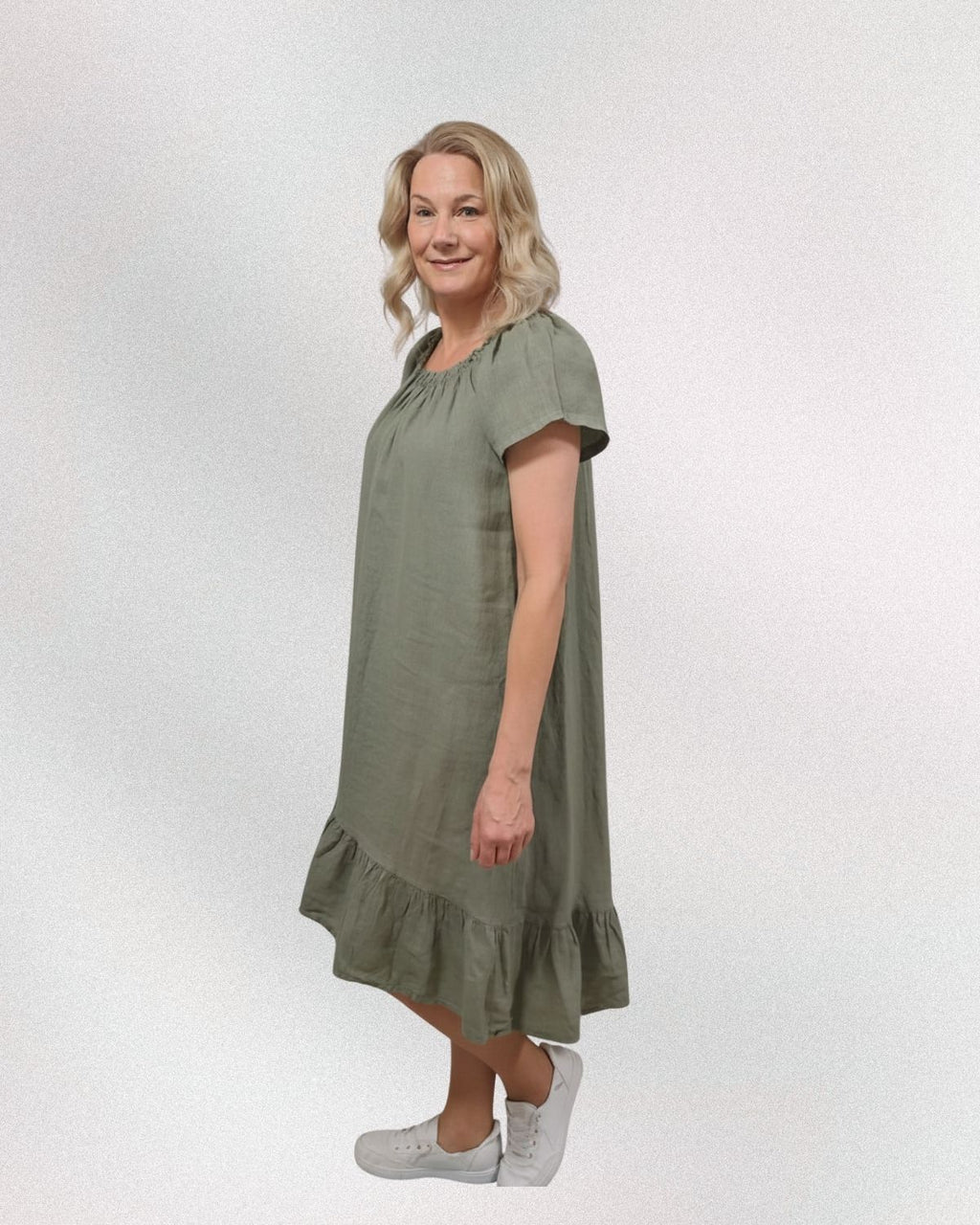 Pellavamekko frillahelma Khaki
