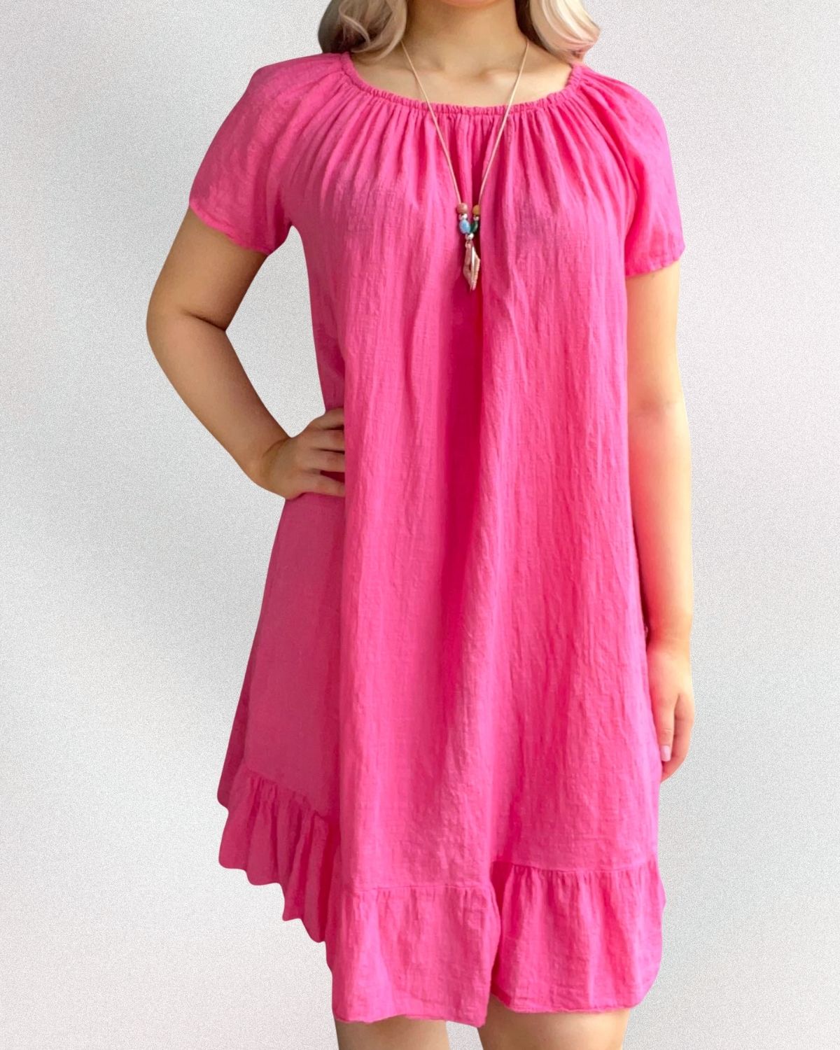 Puuvillafrillamekko Fuksia