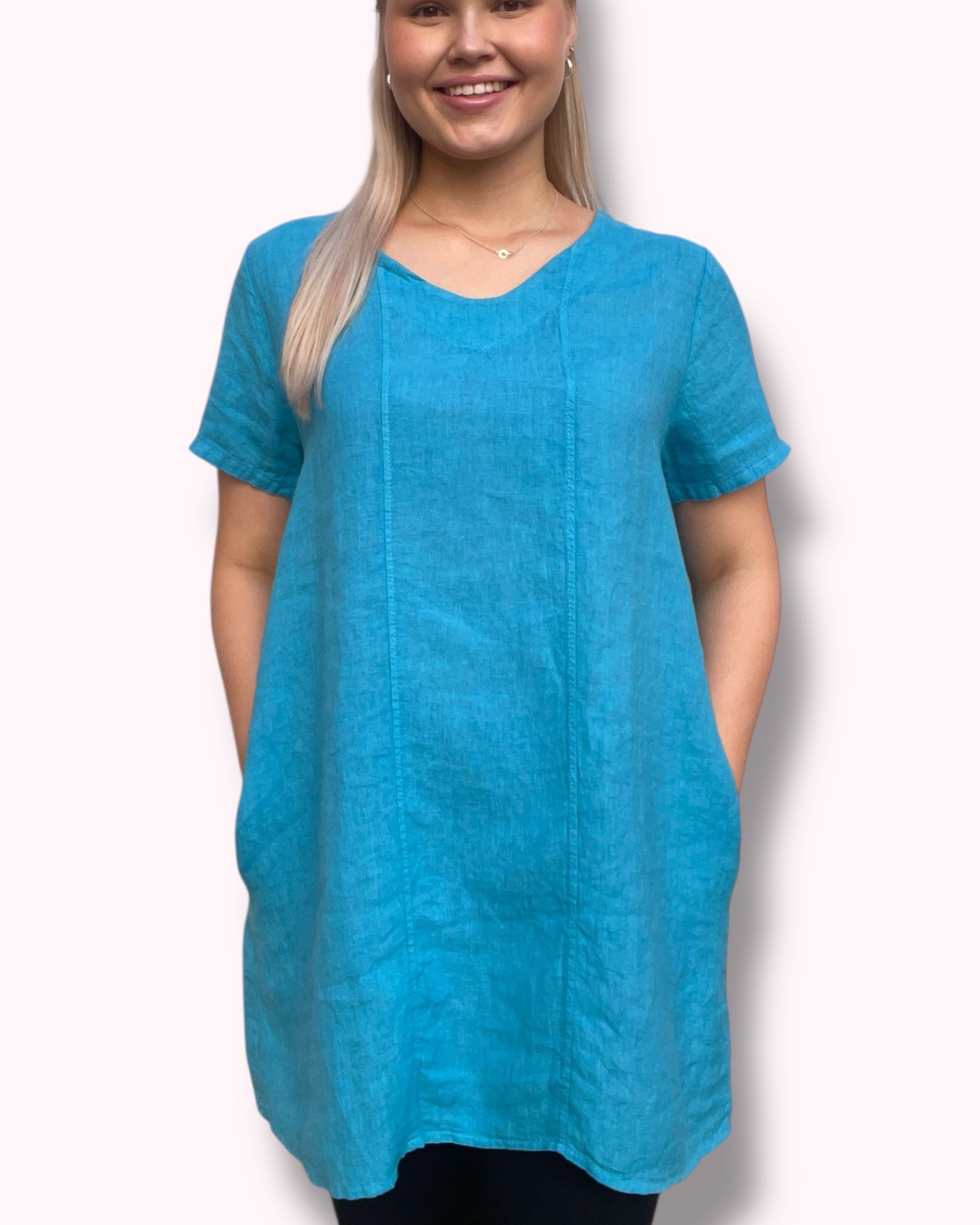 Pellavatunika Basic turkoosi