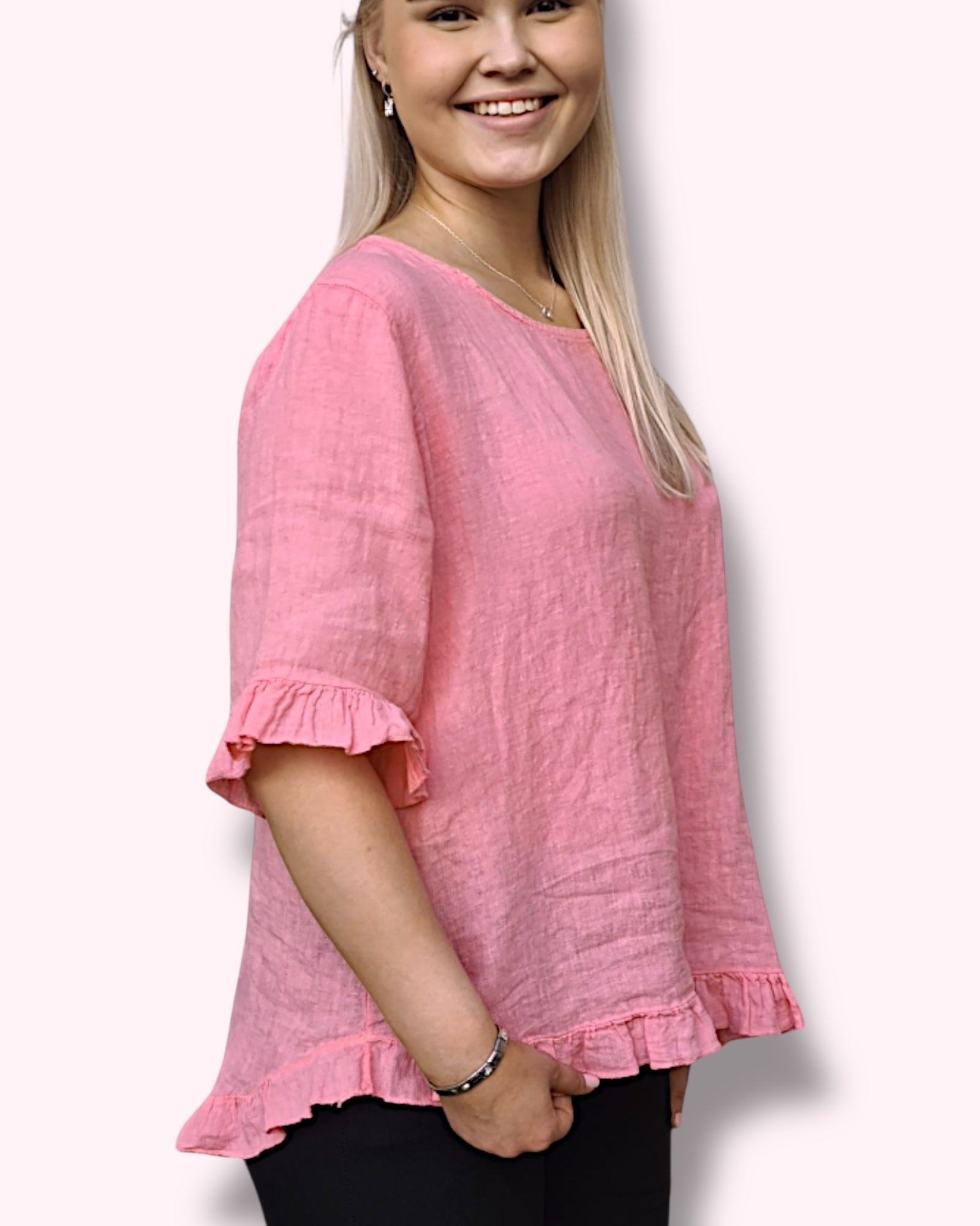 Pellavapaita Isabella persikkainen roosa