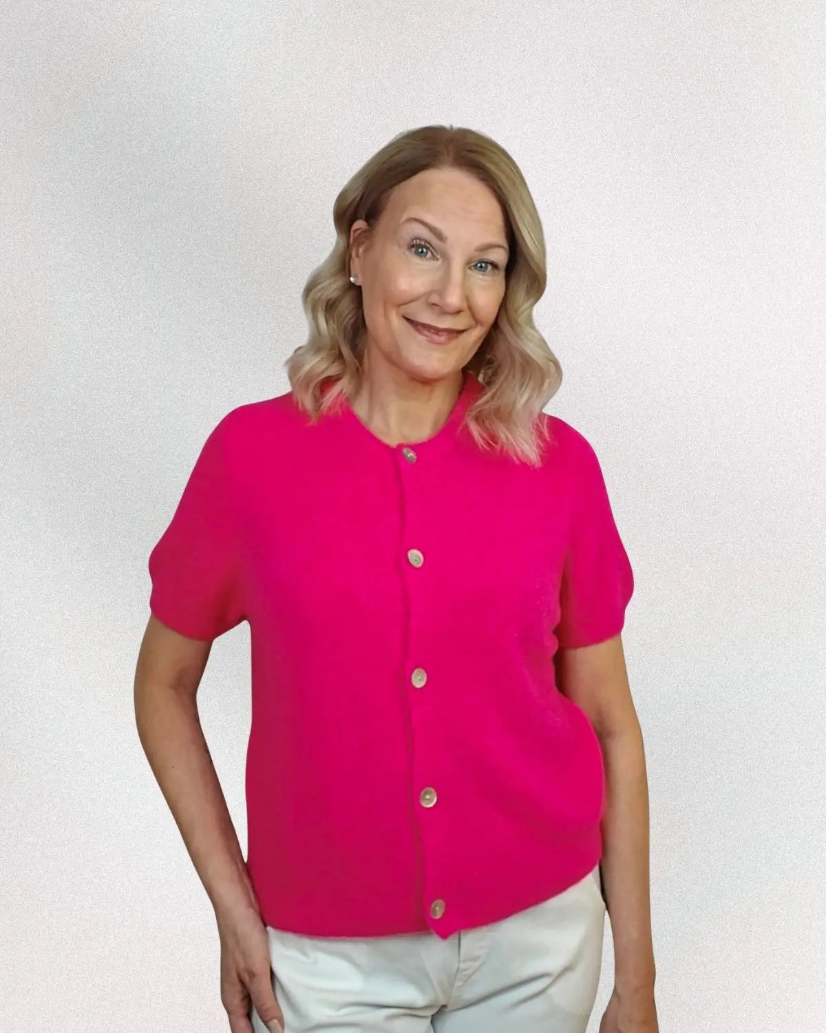 Alpakkatakki l.hiha eri värejä - Fuksia - Neuletakki