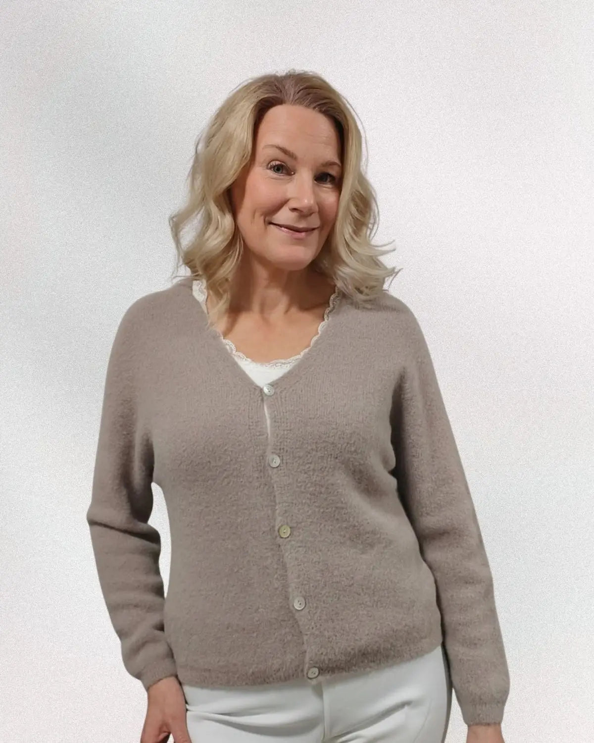 Baby Alpaca takki – Taupe - Taupe - Neuletakki