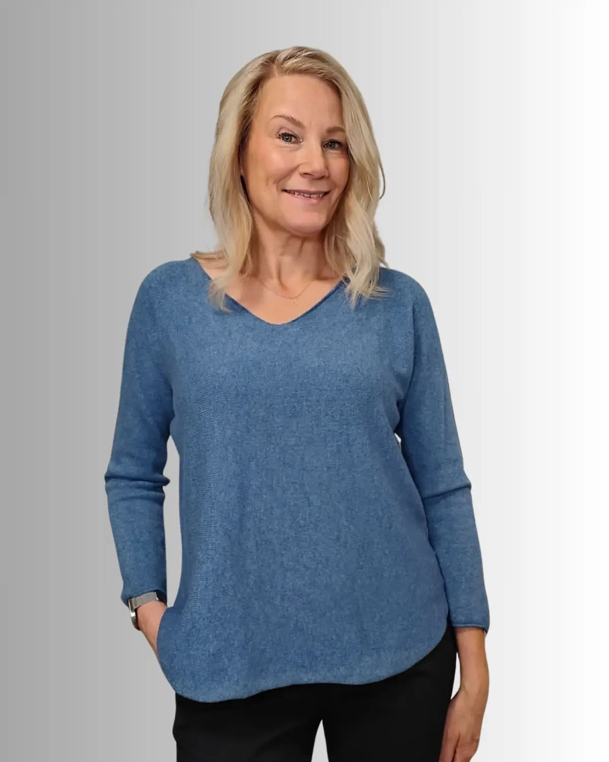 Basic neule jeans v-pääntie - Jeans - Neulepusero