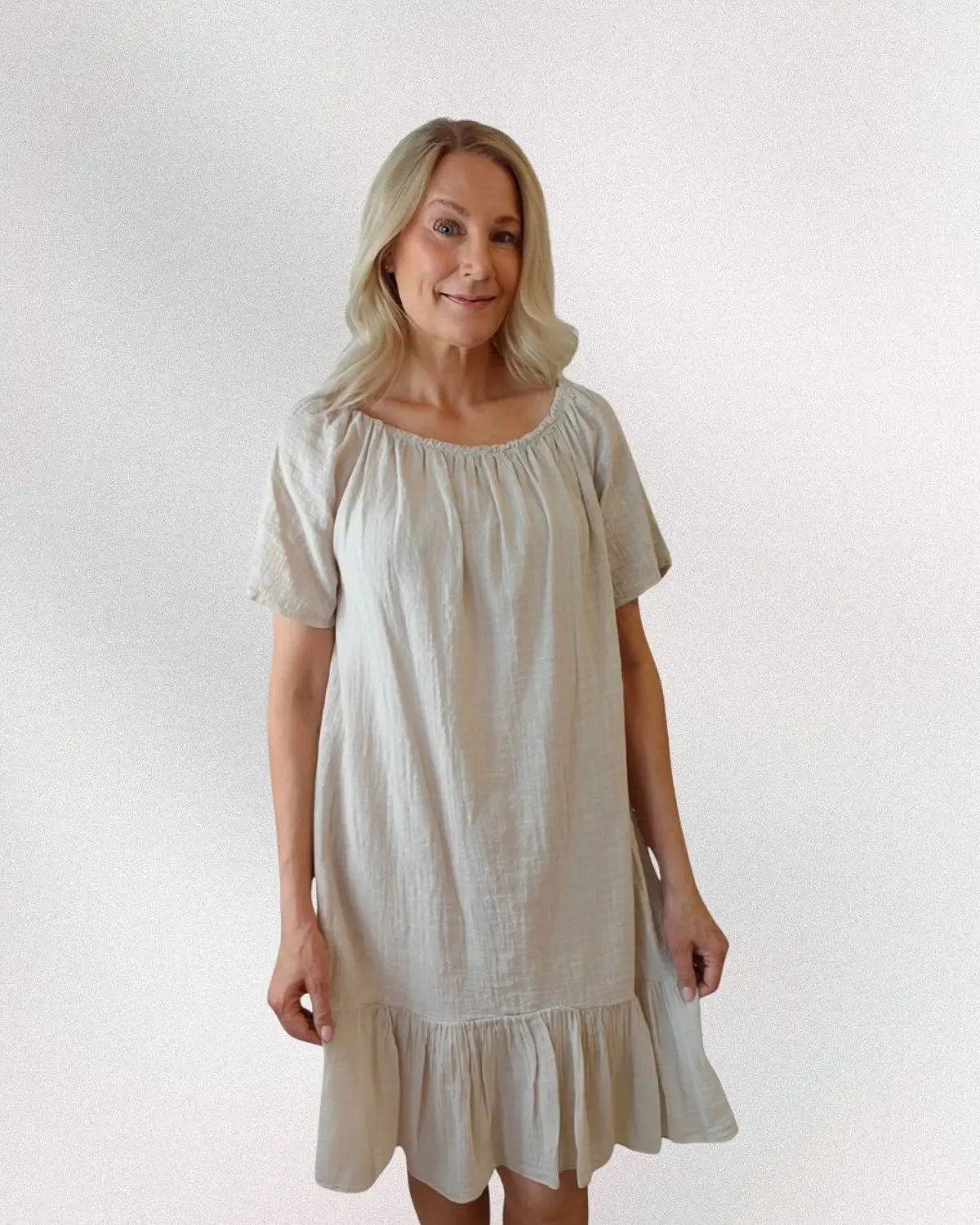 Puuvillafrillamekko Beige - Beige - Mekko