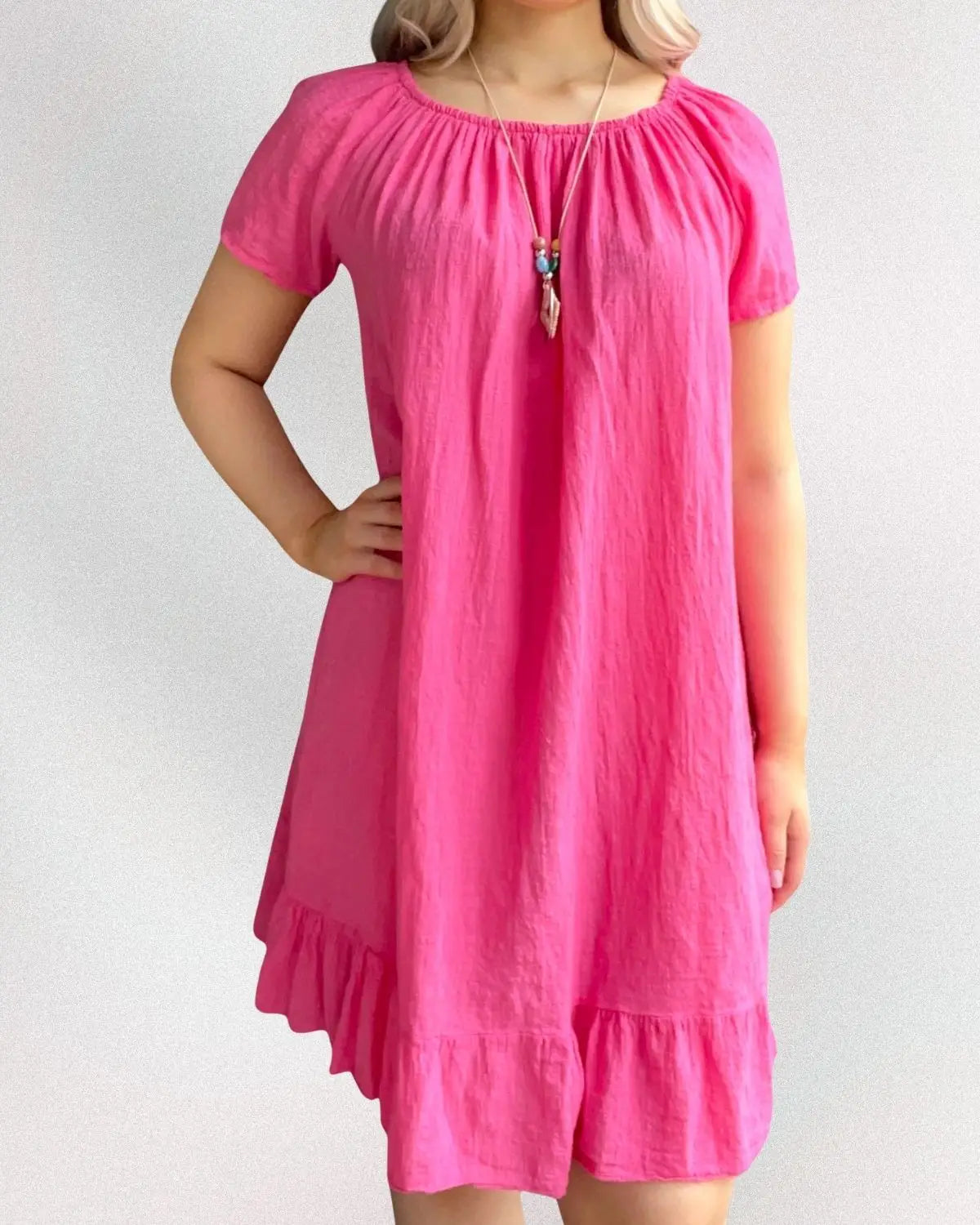 Puuvillafrillamekko Fuksia - Fuksia - Mekko