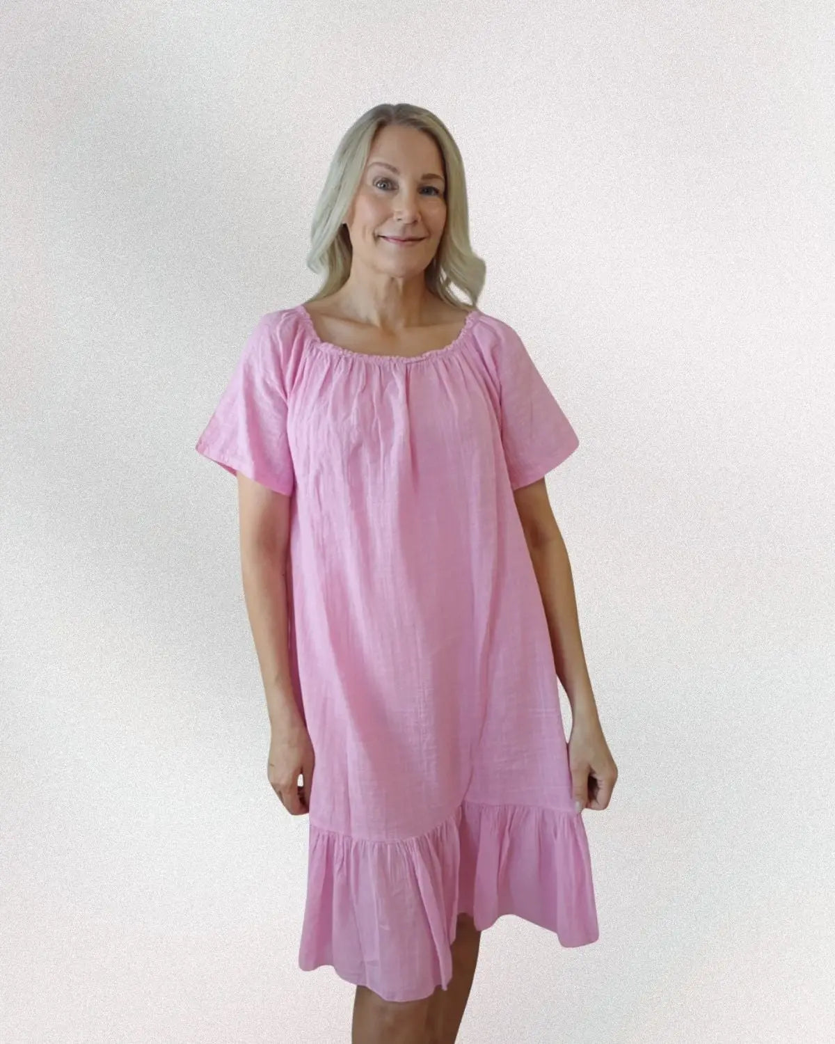 Puuvillafrillamekko Vaaleanpunainen - V.pun - Mekko