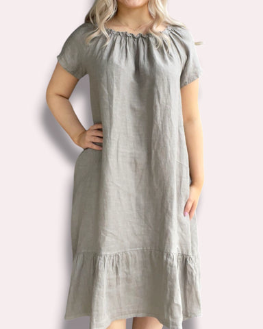 Pellavamekko frillahelma taupe