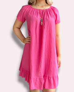 Puuvillafrillamekko fuksia